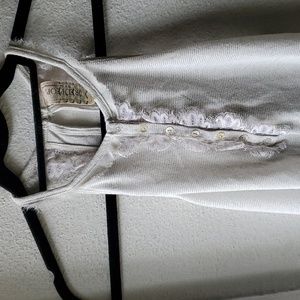 Free People Racerback Metallic Sparkly Light Blue Silver Lace Trim Medium